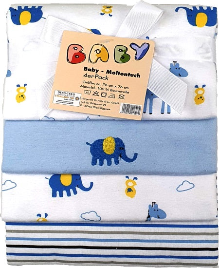 Moltontücher bestickt/bedruckt - 4er Pack - Motive